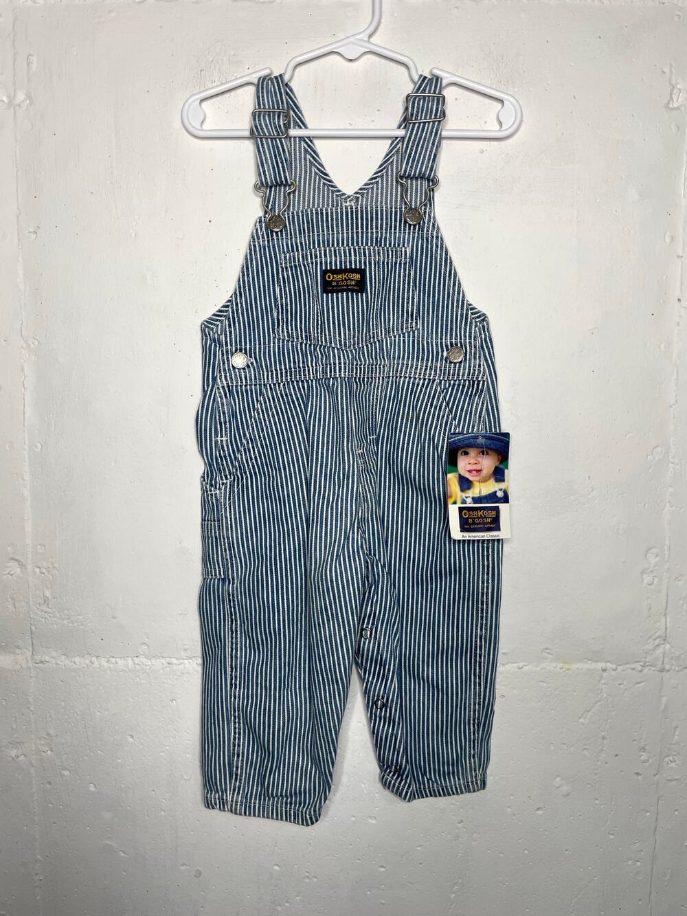 NEW Vintage Oshkosh B'Gosh Boys Blue Striped Overalls Vestbak 18 Months
